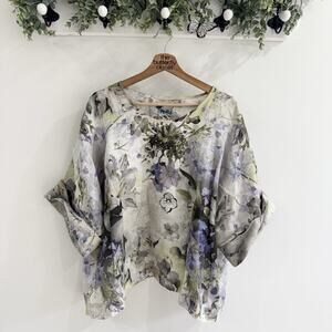 Yuvita Floral 100% Line Boxy Fit Blouse Large JE